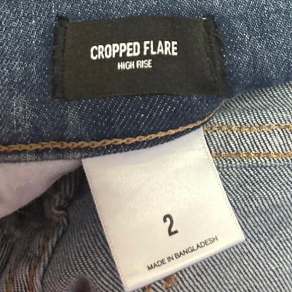 Express Blue High Waist Frayed Hem Cropped Flare Bootcut Denim Jeans Pants Sz 2 - Picture 5 of 6